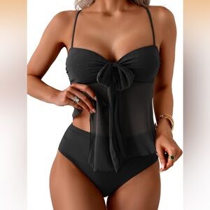 B2prity Tankini Swimsuits , Tummy Control Flowy Mesh Tops, High Waisted S/719-2
